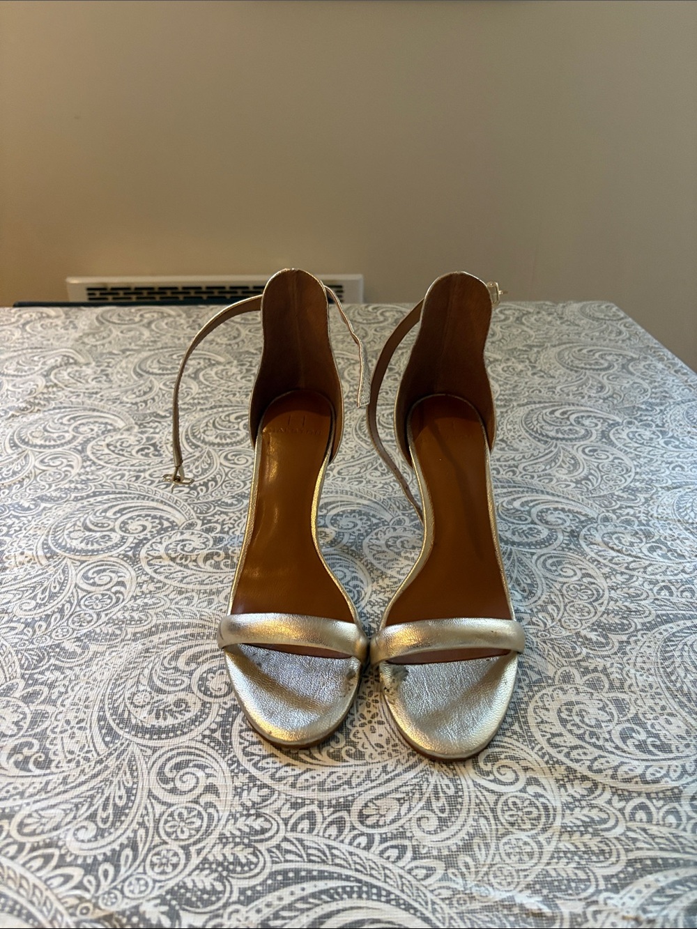 Halston Heritage Silver Leather Ankle-Strap Heels